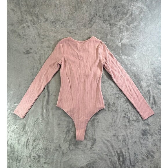 Reoria Bodysuit Women's Small Pink Crew Neck Long Sleeve Knit Ribbed Tops Slim - Picture 11 of 11